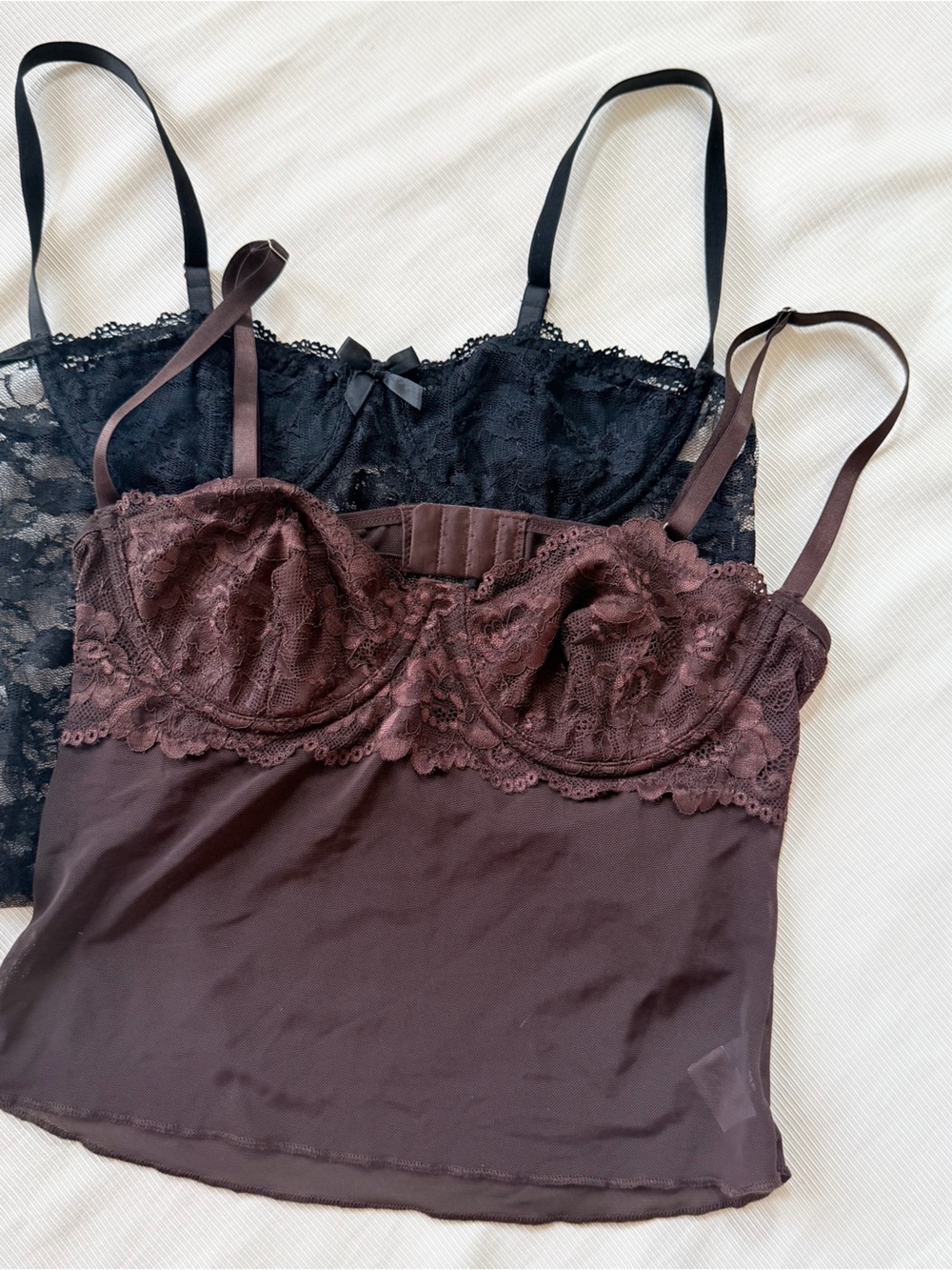 Set of 2 Womens Lace Tank Tops Lingerie Black Brown Underwire Small S